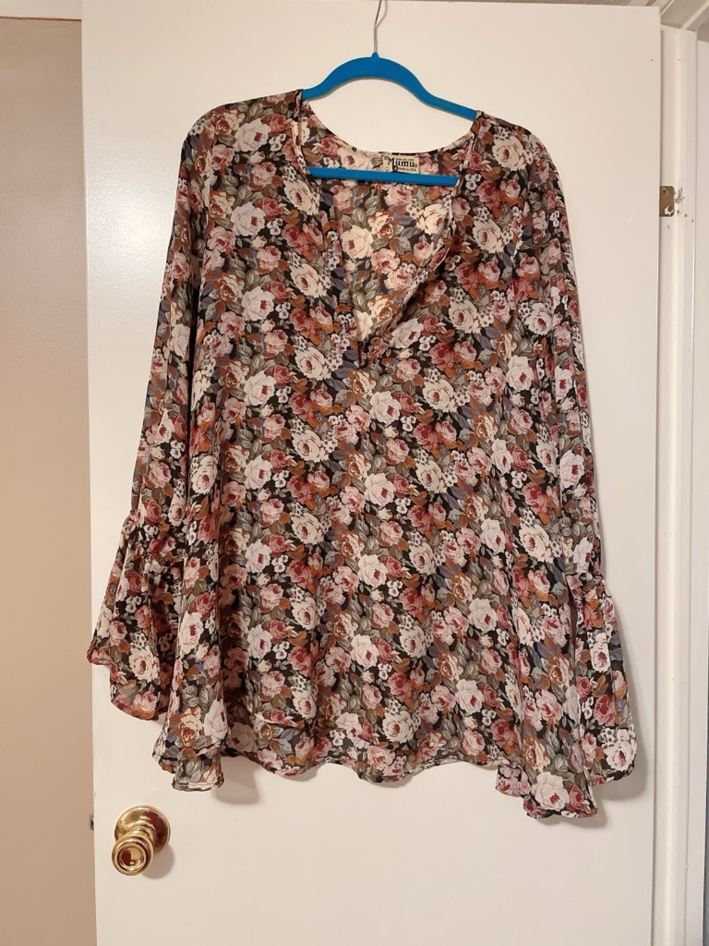 Show Me Your Mumu Floral Long Sleeve Sheer Blouse Size L